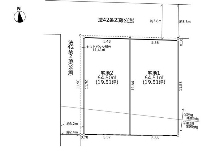 平塚市立野町　売地　全２区画の土地図|対象地は宅地1です。