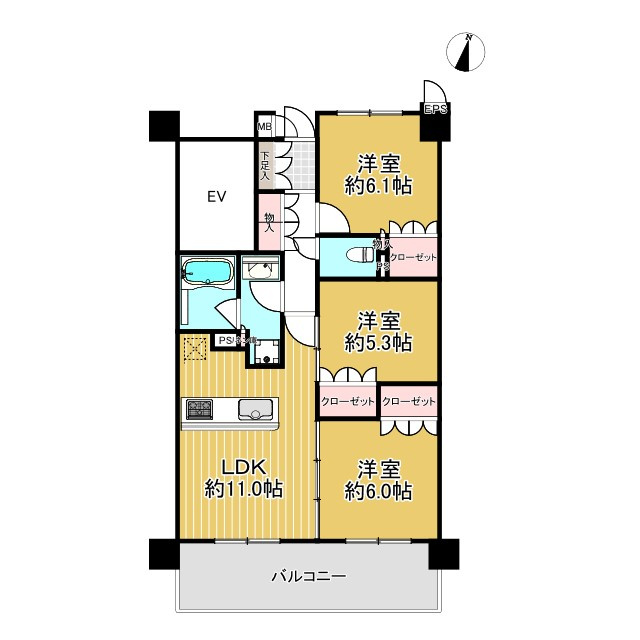 ヴェルディーク荒子川公園の間取り|南向きにつき陽当たり良好♪