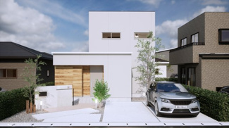 【外観パース】 | 宇治市天神台2丁目　売土地　建築条件付き | お客様のお好みに合わせて、外観デザインも一緒に作り上げていきます。「ひと目で分かるアトリエの家」をコンセプトに、木・金属・吹抜けを組み合わせ”あなたらしさ”を表現できる外観づくりが可能です