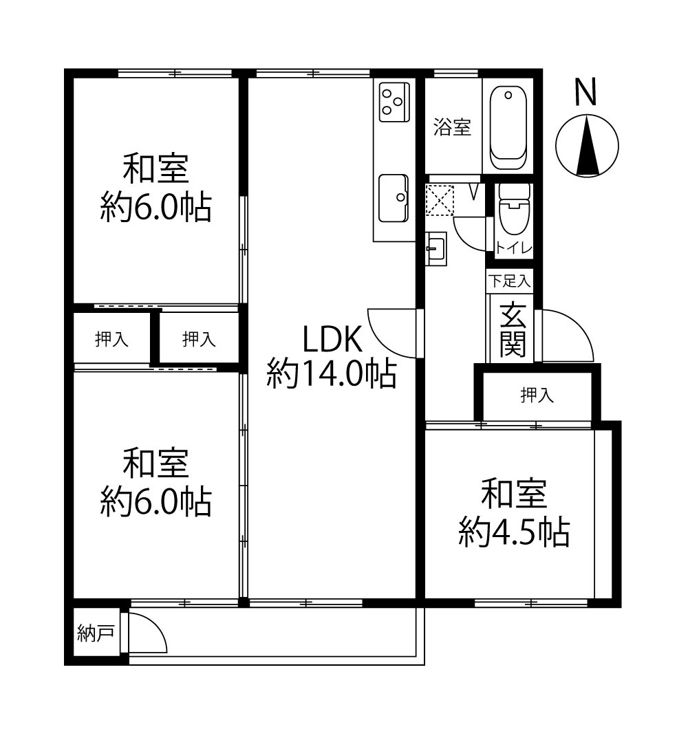 府中日鋼団地 12号棟 102号室の間取り