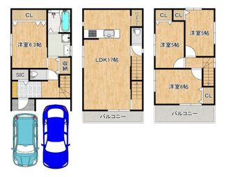 【間取り】 | 下条町　新築一戸建 | 並列に駐車２台可能！セカンドカーや来客時にも安心ですね♪