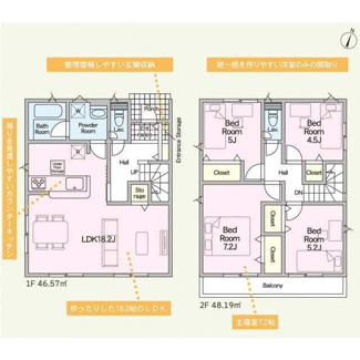 【間取り】 | 越谷市千間台西第７　新築分譲住宅 | ◆4LDK　◆敷地面積：132.24㎡　◆建物面積：94.76㎡