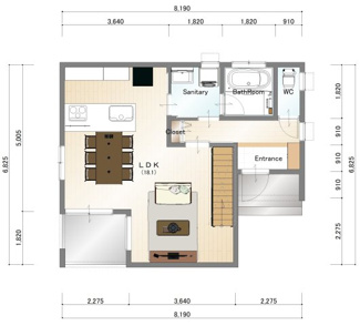 【参考プラン】 | 宇治市折居台1丁目　2区画A号地　売土地　建築条件付き | 【1階】自由設計になりますので設計士と直接お話していただきオンリーワンのおうちづくりが可能です！需要の多いランドリールームも実現可能です。一緒に楽しくお家づくりをしていきましょう！