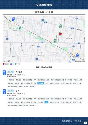 【Blooming Garden】小平市花小金井の周辺|本物件の生活に必要な施設を地図上に一覧にしました。徒歩10分以内程度の近隣施設です。