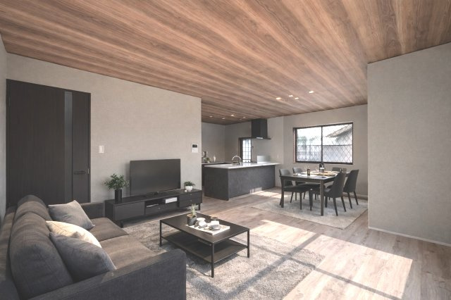 奈良市押熊町の居間・リビング|南面リビングで陽当たりがよくあたたかな雰囲気の中でおくつろぎいただけます。