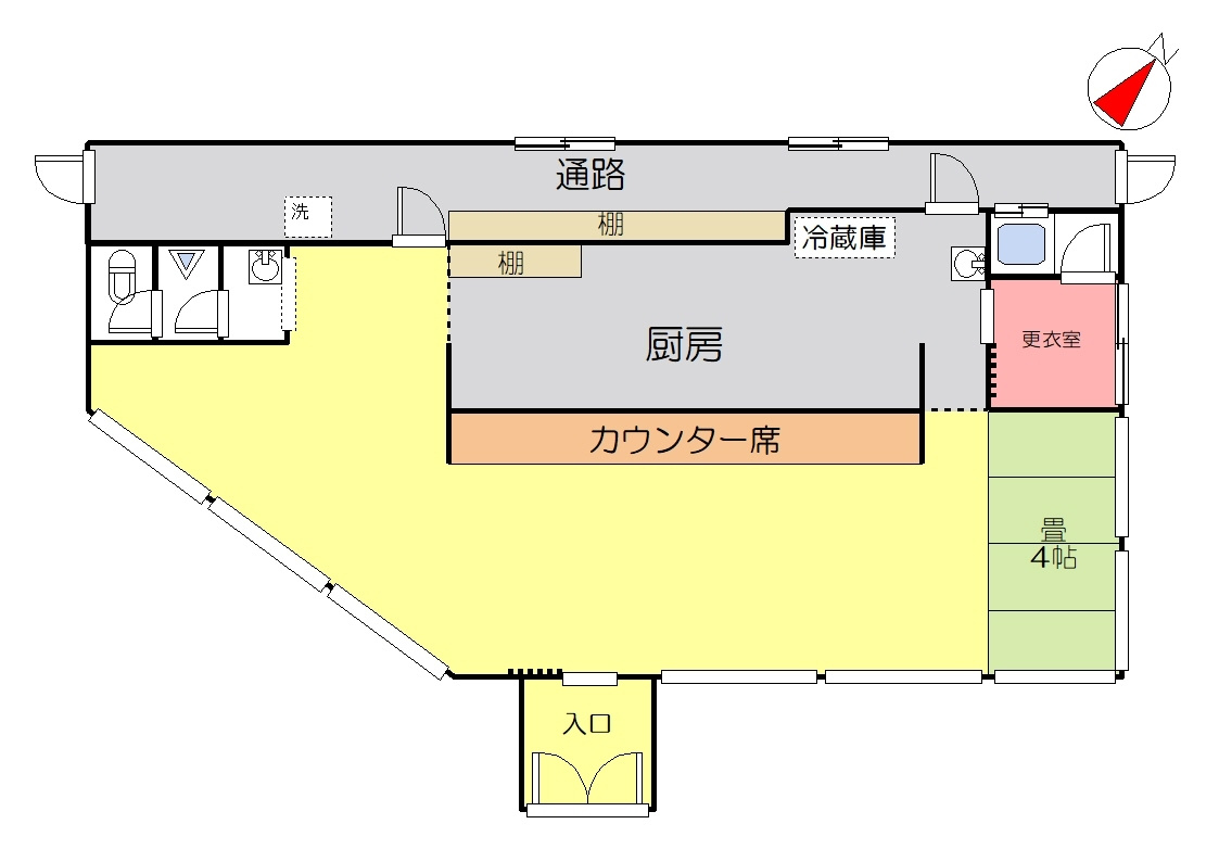 丹波市青垣町小倉の店舗の間取り
