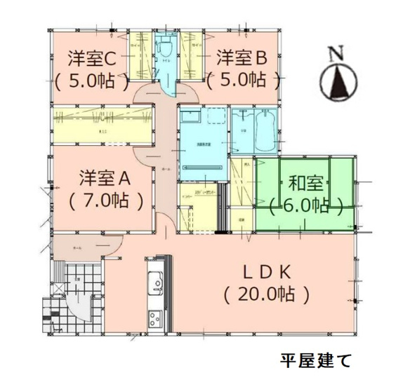 【間取り】 | 糸島市荻浦3丁目1期・平屋　7号棟（全10区画）【仲介手数料無料・0円】 | 平日、土日祝日もお好きな日時にご見学可能です。お気軽にお問合せ下さい。