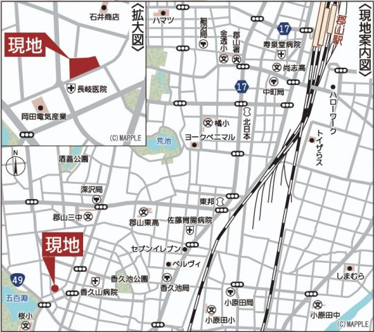 新築戸建・新築建売　郡山市菜根第8　桜小・第三中の地図
