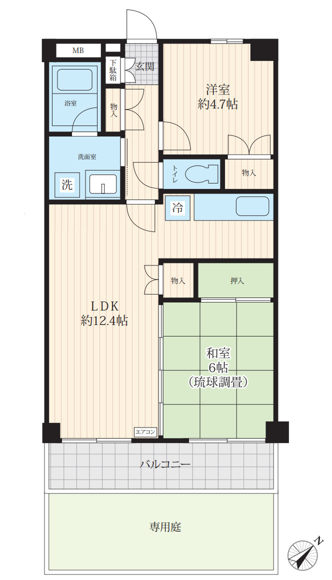 セザール坂戸　1階　中古マンションの間取り|２LDK、専有面積：５４.５４m2