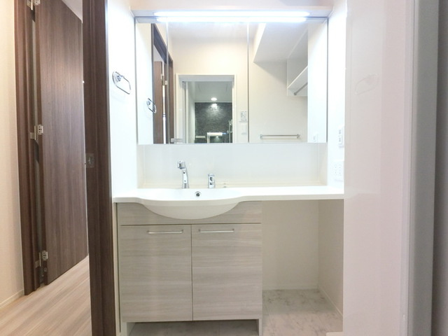 D-ROOM和田町の洗面所|三面鏡付きカウンター洗面