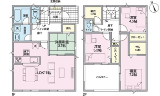 【間取り】 | 廿日市市物見西2丁目（前空駅）全3区画　NO3【角地】 | 【NO3】17帖リビング☆２階3室☆ファミリータイプ3LDK＋畳コーナー＋納戸☆クロゼット☆ウォークインクローゼット☆
