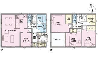 【間取り】 | 安芸郡熊野町城之堀1丁目　全5区画　NO2 | 全居室が南向き☆21.25帖リビング☆2階3室☆ファミリータイプ3LDK☆テレワークルーム☆クローゼット☆ウォークインクローゼット☆シューズインクローゼット☆南向き・収納充実プラン