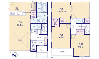 【間取り】 | 廿日市市前空3（前空駅）全2区画　NO1 | 19.5帖リビング☆2階3室☆ファミリータイプ3LDK☆スタディカウンター☆パントリー☆シューズインクローゼット・クローゼット☆ウォークインクローゼットあり☆収納充実プラン☆