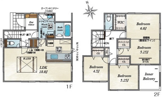 【間取り】 | 安佐北区亀山1（河戸帆待川駅）限定1棟【角地】 | 18帖リビング☆2階3室☆ファミリータイプ3LDK☆各居室に収納☆