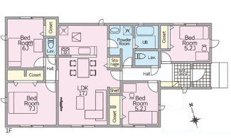 【間取り】 | 佐伯区五日市町大字上河内【平屋】 | 18帖リビング☆洋室×3☆ファミリータイプ3LDK☆平屋の間どりプラン☆
