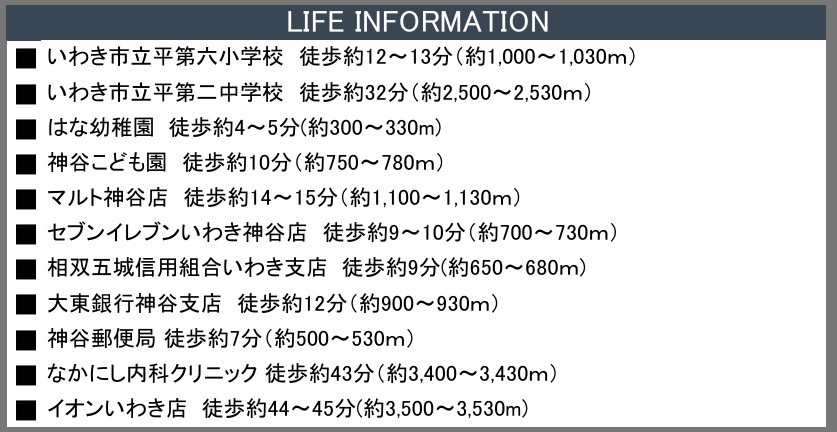 【新築戸建】　いわき市平中神谷1期　全4棟の周辺|周辺案内　ご参照ください。