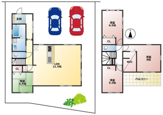 【間取り】 | 岐阜市八ツ梅町新築建売全2棟！明郷小学校・中央中学校区！お車並列2台可能！お庭付きです♪ | 岐阜市八ツ梅町新築建売全2棟！明郷小学校・中央中学校区！お車並列2台可能！お庭付きです♪