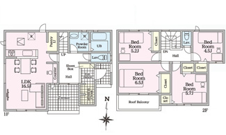 【間取り】 | 廿日市市串戸4（宮内串戸駅徒歩2分！）全2区画　NO2【61坪】 | 16.5帖リビング☆2階4部屋☆ファミリータイプ4LDK☆各居室に収納☆シューズインクローゼット