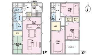 【間取り】 | 東広島市西条町寺家（寺家駅）全6区画　NO3 | 16帖リビング☆２階３室☆ァミリータイプ4LDK☆クローゼット☆ウォークインクローゼット☆
