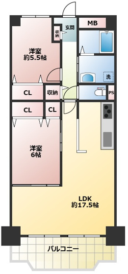 【間取り】 | 明石アーバンライフ | 14階建、11階部分、2LDK、2025年12月リフォーム済み！