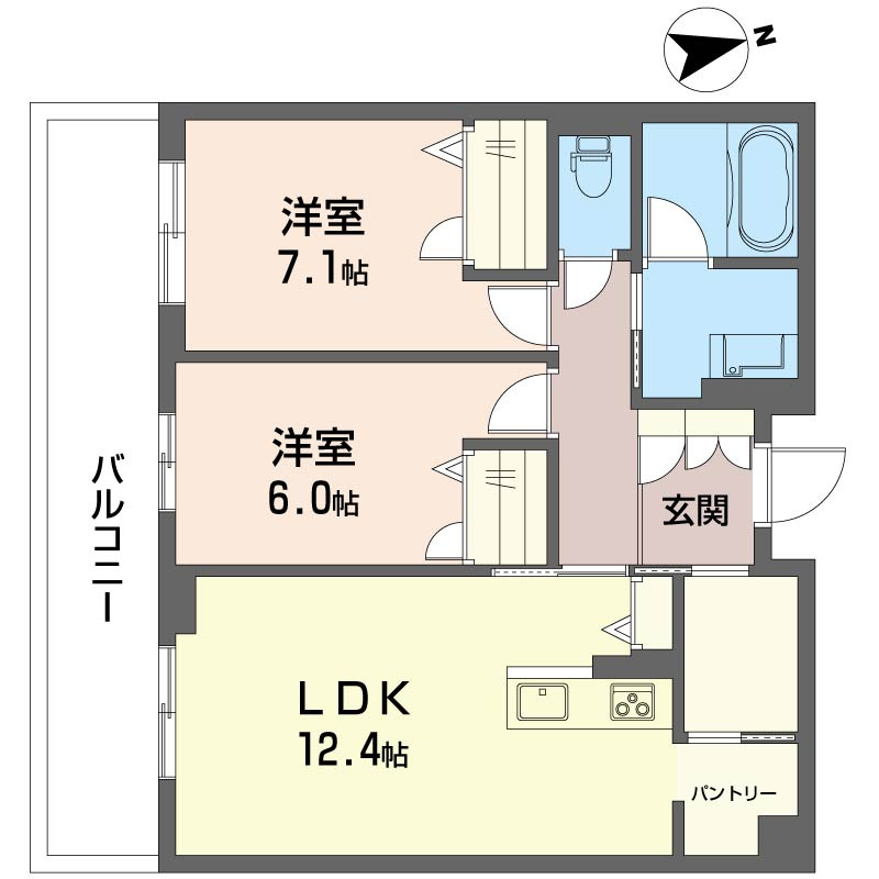グリナージュ　リリアの間取り|3部屋全室南向きで日当たり良好！キッチンにはパントリーがあります♪憧れますね～