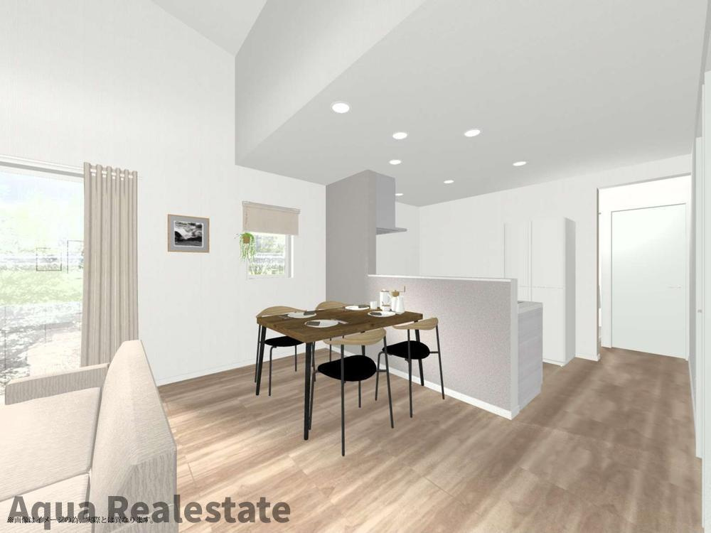 高松市東山崎町の新築一戸建の居間・リビング|こちらのリビングで趣味の時間をお楽しみください