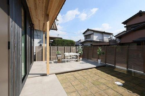 感田【戸建】の庭|現地（2025年11月）撮影
リビングとの段差が20センチほどなのでラクラク行き来ができます。
オプションでテラス屋根、屋外シンクの設置もできます。