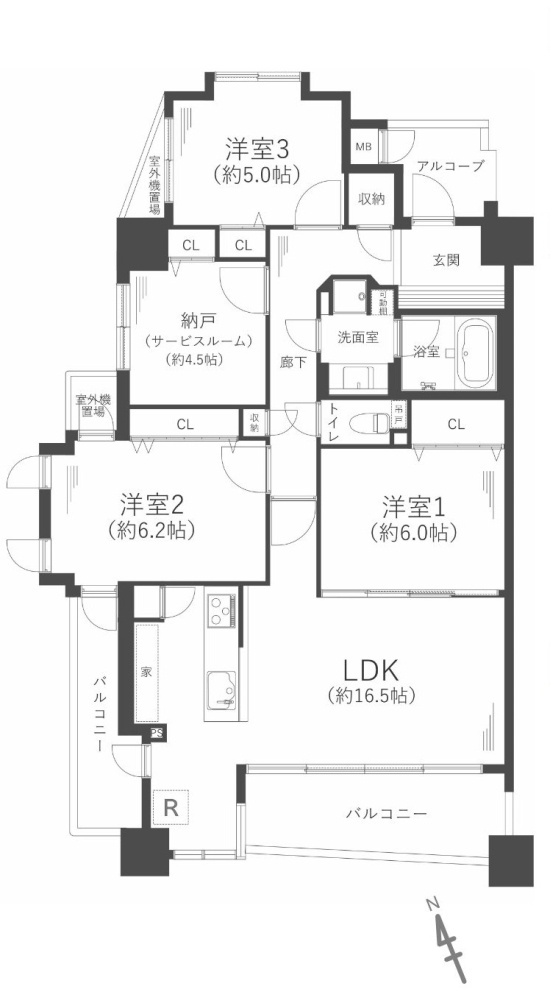 パークスクエア宝塚フォレストタワーの間取り|3SLDK