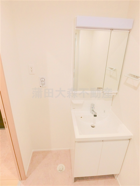 グレース・カーサの洗面所|洗面脱衣所　2面鏡の独立洗面台　洗濯機置き場