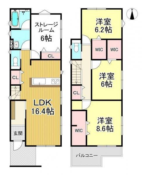 半田市花園町4丁目　全1棟の間取り|3LDK+3WIC+ストレージルーム♪