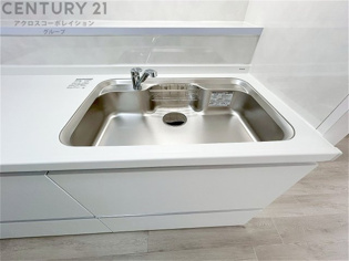 大きなシンクでお鍋などの大きな調理器具を洗う際にも便利です。

