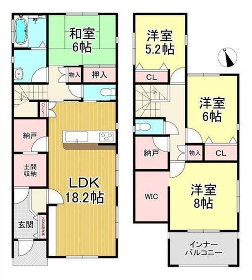 半田市有楽町3丁目　全3棟　2号棟の間取り|2号棟　3LDK+WIC+納戸+土間収納♪