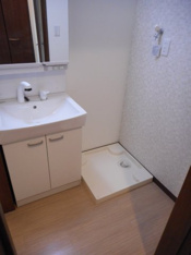 独立洗面台、小物を置くことができて便利です