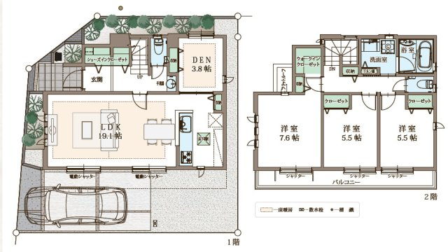 練馬区大泉学園町1丁目　太陽光×防犯仕様　ZEH水準住宅の間取り|2号棟　3LDK+S＋WIC　土地面積104.85m2　建物面積98.94m2