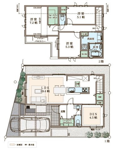 練馬区大泉学園町1丁目　太陽光×防犯仕様　ZEH水準住宅の間取り|3号棟　3LDK+S　土地面積104.85m2　建物面積99.36m2