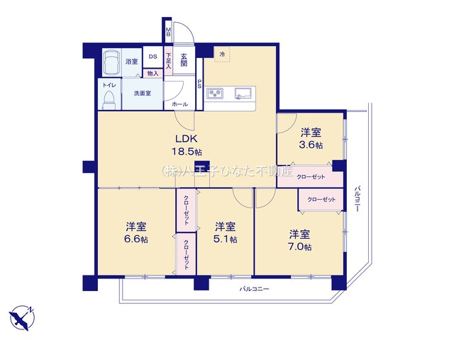 『八王子市マンション』千人町光ハイム【仲介手数料無料】　八王子市千人町3-14-19の間取り|～仲介手数料無料☆八王子ひなた不動産～千人町光ハイム
