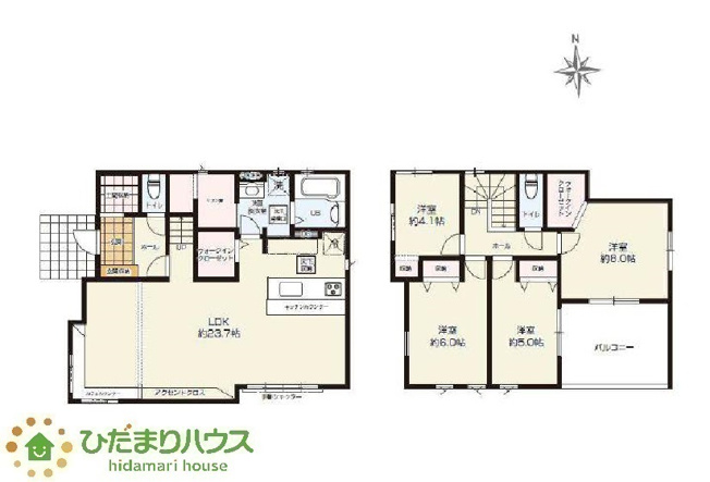 【間取り】 | 水戸市柳町1期　新築戸建　 | 23.7帖の広々LDKでゆったりくつろげます！