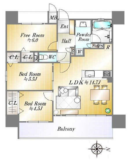 【間取り】 | ブラームス東住吉 | 【家具付きデザインリノベーション済み物件☆食洗機＆浄水器・バス追炊機能・浴室乾燥機完備☆各室エアコン設置可能です☆】