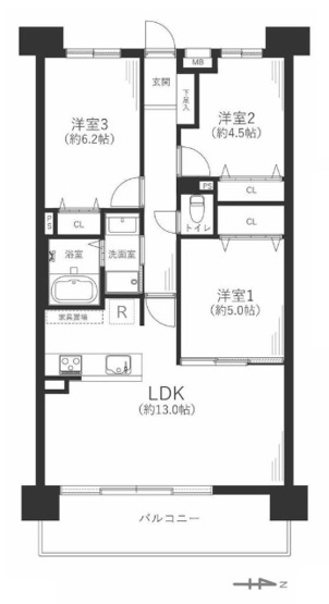 【間取り】 | ソレイユ俊徳道 | 【室内水廻り設備一新！建具新調、全面リフォーム済み☆アフターサービス保証付き☆浴室乾燥機完備☆照明器具付きです☆】