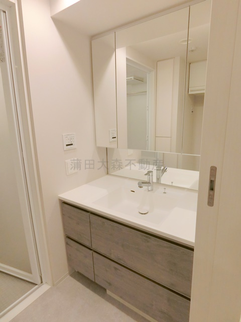 ブランシエスタ西馬込の洗面所|3面鏡の独立洗面台　洗面所　鏡の中収納スペース付き