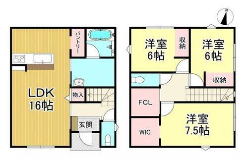 知多郡阿久比町大字宮津字小廻間　全3区画　E-1区画の間取り|E-1区画　3LDK+WIC+FCL+パントリー♪