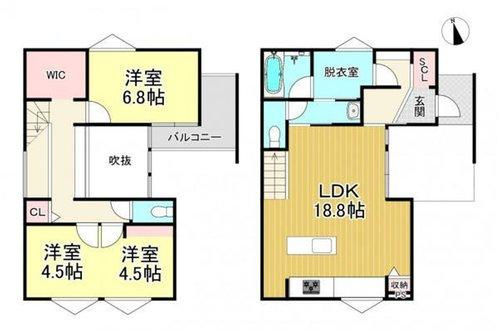 知多郡阿久比町大字宮津字小廻間　全3区画　E-8区画の間取り|E-8区画　3LDK+SCL+吹抜♪