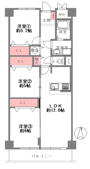 【間取り】 | 長居公園ハウス | 【全洋室3LDK＋南向きのバルコニー☆】室内水廻り設備一新！全面リフォーム済み☆安心の新調設備保証付き☆食洗機＆浄水器・浴室乾燥機完備☆レースカーテン付きです☆