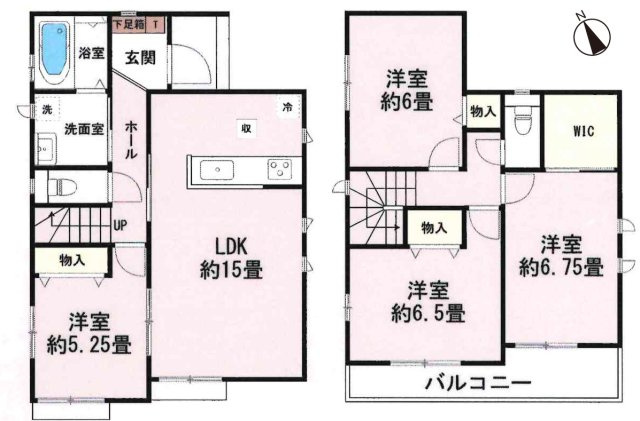 小牧市小松寺１丁目　新築戸建の間取り|２階全居室６帖以上。ウォークインクローゼットあり。