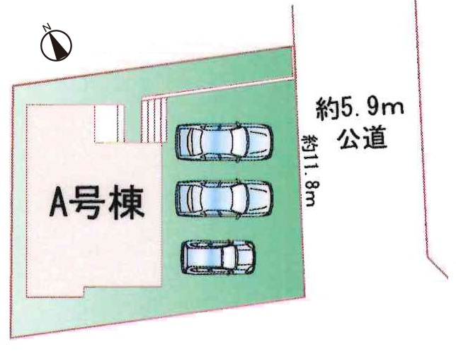 小牧市小松寺１丁目　新築戸建の区画図|駐車場並列３台可（車種による）