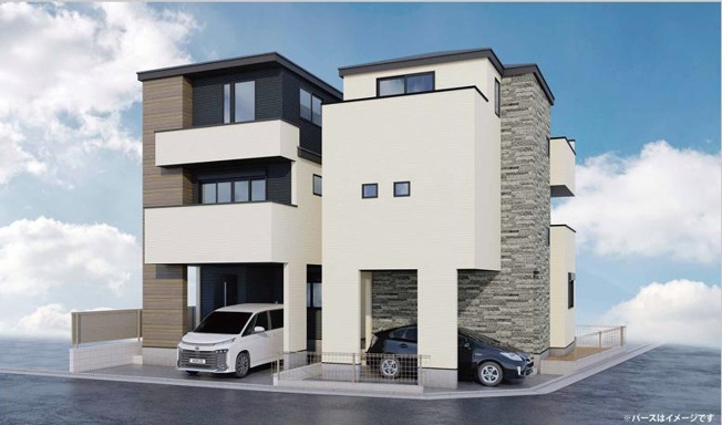 【外観パース】 | 中野区江古田１　新築戸建て　全2棟　３LDK＋S | 外観パースです