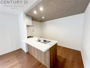 キッチン前のダイニングスペース　カウンターキッチンから料理の受け渡し等に便利です。ダイニングセットを置いても十分な広さを確保。
