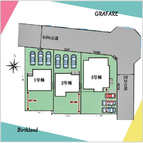 新築戸建・新築建売　羽生市北3期　北小・西中の区画図|駐車並列3台可能！