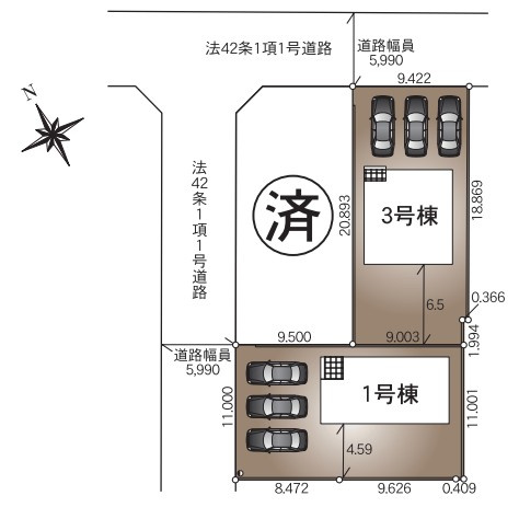 Cradle garden　本庄市下野堂第5の区画図|図面と現況が異なる場合、現況を優先とします。【3号棟】