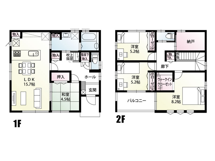 新築　前橋市富士見町横室　1号棟の間取り|建物面積109.80坪　3帖納戸に物入収納豊富な間取り！